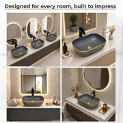 Plantex Table Top Wash Basin For Bathroom/Designer Ceramic Washbasin/Countertop Vessel Sink Basin - Indo-European Collection (EQTT-468, 18 x 13 x 5 Inch)