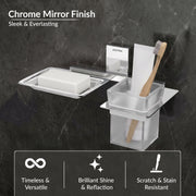 Plantex 304 Grade Stainless Steel 2 in 1 Soap Dish with Tumbler Holder/Soap Holder/Toothbrush Holder/Bathroom Accessories - Crystal (Chrome)