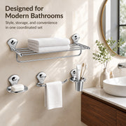 Plantex Stainless Steel 4pcs Bathroom Accessories Set- Towel Rack/Tumbler Holder/Soap Dish Stand/Napkin Ring/Bathroom Organiser Set of 4(Chrome)