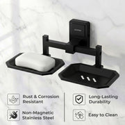 Plantex 304 Grade Stainless Steel Dual Soap Holder for Bathroom/Soap Case/Soap Stand/Bathroom Accessories - Darcy(Black)