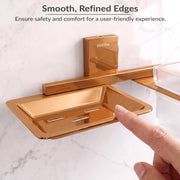Plantex Soap Dish with Glass Toothbrush Holder for Bathroom/304 Grade Stainless Steel Soap Holder with Tumbler Holder/Soap Stand/Toothpaste Holder - Crystal (PVD Rose Gold)