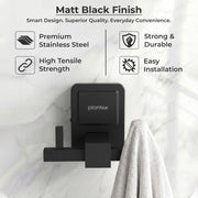Plantex 304 Grade Stainless Steel Robe Hook/Wall Hooks for Hanging Clothes/Bathroom Hooks for Hanging/Wall Mounted Cloth Hanger - Darcy(Black)