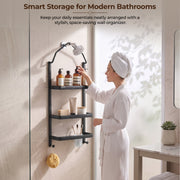 Plantex Stainless Steel Shower Rack/Self Adhesive Shower Caddy for Bathroom Hanging/3 Layer Shower Shelf for Bathroom with Soap Dish Holder,Toothbrush Holder (1520, Black)