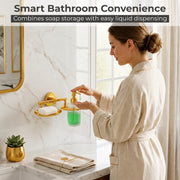 Plantex J4 Stainless Steel Soap Dish with Liquid Dispenser/Soap Stand for Bathroom Wall Mount/Shampoo Dispenser/Bathroom Accessories (PVD Gold Finish) Angel