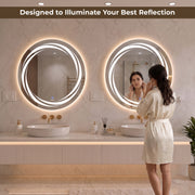 Plantex Glass Lighting Mirror With 3 Lighting Option/Smart Wall Mount Mirror Shatterproof For Living Room/Bedroom/Dressing Room - Round Shape (24 Inch), White