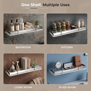 Plantex Wall Shelf for Bathroom Storage/Acrylic Washroom Shelf Organizer with Stainless Steel Railings/Bathroom Accessories (White, 15x6 inches)