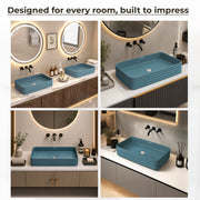 Plantex Ceramic Designer Washbasin for Bathroom/Countertop Bathroom Basin/Rectangle Tabletop Wash Basin for Restaurant/Hotel (Harmony Blue - 26 x 15 x 5 Inch)
