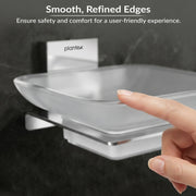 Plantex 304 Grade Stainless Steel Soap Dish/Glass Soap Holder/Soap Storage for Bathroom/Bathroom Accessories - Crystal (Chrome)