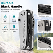 Plantex Stainless Steel Multitool Pliers with Screwdriver Bit Set & Sheath/Heavy Duty EDC Pocket Hand Tool for Outdoor & DIY Home (Black, MQ039DG)