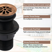 Plantex Brass with Nylon 6 inch Full Thread Waste Coupling for Wash Basin/Coupling for Sink - Pack of 1 (BH-1116, Rose Gold)