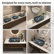Plantex Tabletop Basin for Bathroom/Ceramic Marble Wash Basin/Rectangle Countertop Hand Washbasin for Home/Office (21.5x14x5 Inch - Marble Finish)