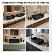Plantex Wash Basin for Bathroom/Ceramic Basin/Rectangle Table Top Basin/Wash Basin for Home/Restaurant (Charcoal Black - 26 x 15 x 5 Inch)