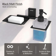 Plantex 304 Grade Stainless Steel Soap Dish with Liquid Dispenser/Soap Stand/Shampoo Dispenser for Bathroom/Bathroom Accessories - Pack of 1 (Crystal, Black)