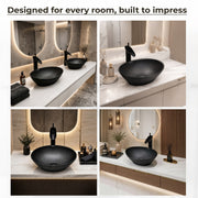 Plantex Ceramic Wash Basin for Bathroom/Table Top Ceramic Basin/Washbasin for Bathroom - (BOAT-NS-BLACK-Marble Finish,16 x 13 x 5.5 Inch)
