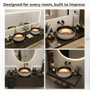Plantex Ceramic Table Top Wash Basin for Bathroom/Countertop Vessel Sink Basin/Round Washbasin - Indo-European Collection  (16 x 16 x 6.5 Inch)