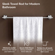 Plantex 304 Grade Stainless Steel Bathroom Single Towel Rod/Towel Stand/Towel Hanger/Bathroom Accessories, Niko (24-inch Chrome)