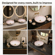 Plantex Wash Basin/Ceramic Table Top Wash Basin/Designer Countertop Basin for Bathroom/Restaurants/Hotel (Pink & Gold - 16.5 x 16.5 x 4 Inch)