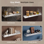 Plantex Acrylic Shelf for Bathroom/Living Room Wall Mounted Shelf with Silver Railings - Bathroom Accessories (White, 18x6 inches)
