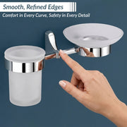 Plantex Rich Brass Bathroom Accessories - Unique Tooth Brush Holder/Tumbler Holder/Toothpaste Holder(Chrome)
