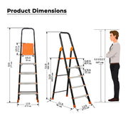 Plantex Allsafe Aluminium Step Ladder for Home/5 Step Anti Skid Ladder/Wide Step Ladder (Black & Orange))