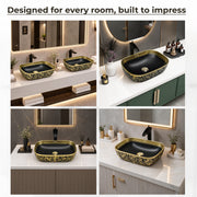 Plantex Designer Ceramic Basin/Table Top Wash Basin for Bathroom/Countertop Vessel Sink - Indo-European Collection (EQTT-466, 18 x 13 x 5.5)