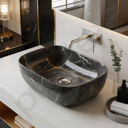 Plantex Ceramic Wash Basin for Bathroom/Hand Wash Sink/Black Countertop Basin/Tabletop Washbasin For Living Room (18x12.5x5.5 Inch -Matt Black - Marble Finish)
