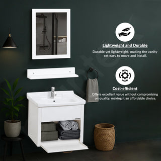Plantex Unbreakable Wall Mount Vanity Cabinet & Washbasin Set/Washbasin with Cabinet/Basin Cabinet for Bathroom with Mirror & Shelf (White) Glass, Ceramic and HPP