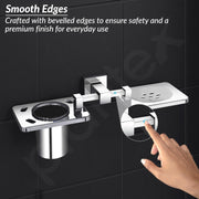 Plantex 304 Grade Stainless Steel Splash Soap and Brush Holder/Soap Dish/Toothbrush Holder/Bathroom Accessories - Chrome