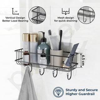 Plantex Bathroom Organizer Without Drill/GI Steel Self Adhesive Bathroom Shelf for Wall with Magic Stickers - Pack of 1 (Black, CED Powder Coated)