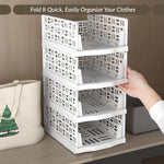 Plantex 3-Tier Organizer for Wardrobe Cupboard for Clothes Foldable/Stackable Closet /Multi-Purpose Drawer Organizer (Plastic, White)