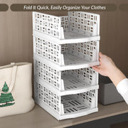Plantex 3-Tier Organizer for Wardrobe Cupboard for Clothes Foldable/Stackable Closet /Multi-Purpose Drawer Organizer (Plastic, White)