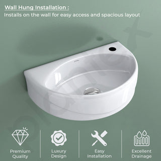Plantex Platinum Ceramic Wash Basin Wall Mounted/Wash Basin for Bathroom/Wall Hung Washbasin/Sink for Bathroom with 10 Years Glaze Warranty by Plantex(Glossy White/Cody -17.5 x 11.5 x 5 Inch)