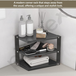 Plantex GI-Steel 3-Tier Pan Stand for Kitchen/Multipurpose Corner Shelf for Kitchen - Pack of 1 (Black)