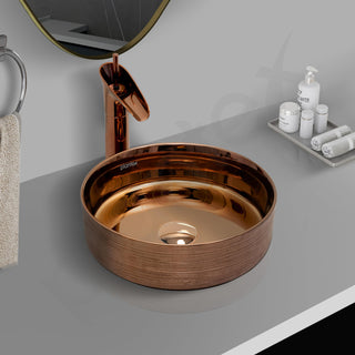 Plantex Ceramic Round Wash Basin/Designer Table Top Washbasin/Countertop Wash Basin for bathroom/Home/Office (Rose Gold-14x14x5 Inch)