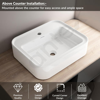 Plantex Ceramic Wash Basin/One Piece Basin for Bathroom/Table Top Washbasin for Home/Office/Hotels (White - 20.5 x 17 x 5 Inch)