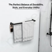 Plantex Space Aluminium Dual Towel Rod for Bathroom/Towel Holder with Hooks/Bathroom Towel Holder/Towel Stand/Bathroom Accessories (966, Gray) Pack of 1