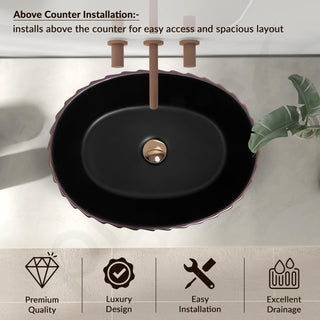 Plantex Designer Basin for Bathroom/Oval Table Top WashBasin/Countertop Hand Wash Basin/Vessel Sink for Restaurant/Hotel (19x15x5 Inch - Gold & Black)