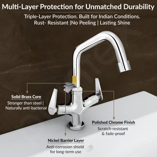 Plantex Pure Brass Basin Mixer Hot & Cold Water Tap/Basin Tap with Teflon Tape/360° Swivel Spout Tap for Wash Basin-7 Year Warranty (LEA-709-Chrome)