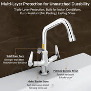 Plantex Pure Brass Basin Mixer Hot & Cold Water Tap/ Basin Tap with Teflon Tape/360° Swivel Spout Tap for Wash Basin-7 Year Warranty (LEA-709-Chrome)