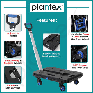 Plantex Platform Trolley/Trolley for Goods Carrying/Multipurpose Foldable Trolly/Hand Truck/Portable Trolly Push Cart/Telescopic Handle & Foldable Guarded Wheels (Black & Blue)
