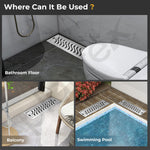 Plantex 304 Grade Stainless Steel Shower Water Drain Channel/12x4 Inch Floor Drain/Drainage Cover/Floor Drain Cover with Removable Grate - (WAVE, Chrome)