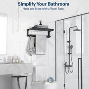Plantex Towel Rack for Bathroom/Aluminium Towel Hanger/Towel Holder with Towel Rod and Hook/Towel Stand/24 Inch Towel Bar/Bathroom Accessories - (Black)