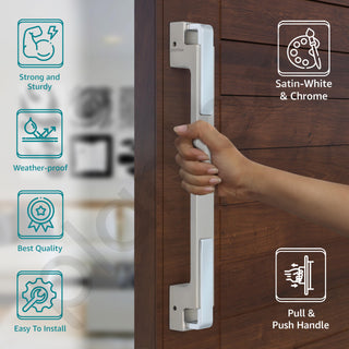 Plantex Door Handle/Main Door Handle/14 inch Pull-Push Handle for Home/Office/Hotel - Pack of 1 (SH-299, Satin White & Chrome) - 3 Years Warranty