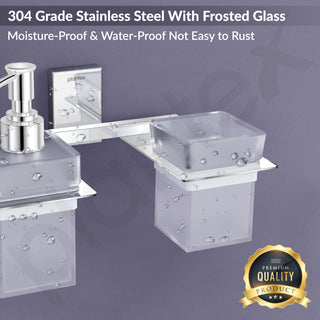 Plantex 304 Grade Stainless Steel Liquid Soap Dispenser/Tumbler Holder/Toothbrush Holder/Bathroom Accessories (Crystal - Chrome)