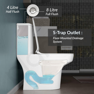 Plantex Ceramic Commode for Toilet/One Piece Western Toilet with 6D Siphonic Flush/Commode with Soft Closing Toilet Seat - S Trap - (ASTA, White)
