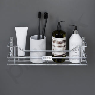 Plantex Wall Mounted Shelf for Bathroom/Stainless Steel Kitchen Shelf with Railings/Perfume Rack/Bathroom Accessories Holder (14 inch, Chrome)