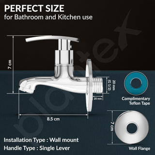 Plantex Single Lever Bib Cock Water Tap for Bathroom with Wall Flange and Teflon Tape/Wash Basin Tap for Home/Tap for Bathroom with Water Saving Aerator-(Samar-Chrome)