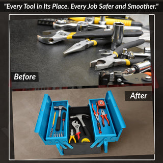 Plantex Metal Tool Box for Home Use/3 Cabinet Empty Tool Kit Box/Tools Box/Tool Organizer for Essential Tools With Large Capacity & Strong Handle - (Blue & Black)