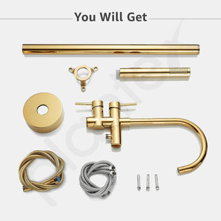 Plantex Pure Brass Bath Tub Filler Tap/Free Standing Bathtub Faucet/Basin Taps with Hand Shower for Bathroom/Bath Tub Tap for Bathroom - (8981, Gold)