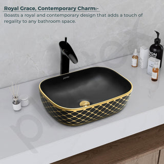 Plantex Table Top Wash Basin For Bathroom/Designer Ceramic Washbasin/Countertop Vessel Sink Basin - Indo-European Collection (EQTT-468, 18 x 13 x 5 Inch)